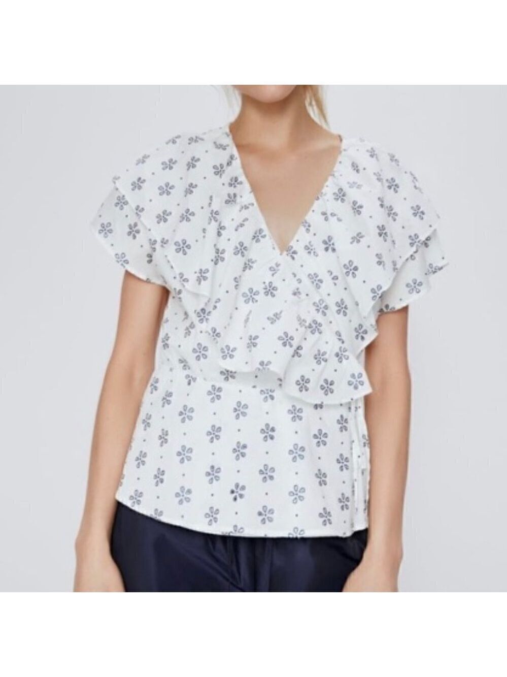 Zara | Eyelet Ruffle Wrap Top